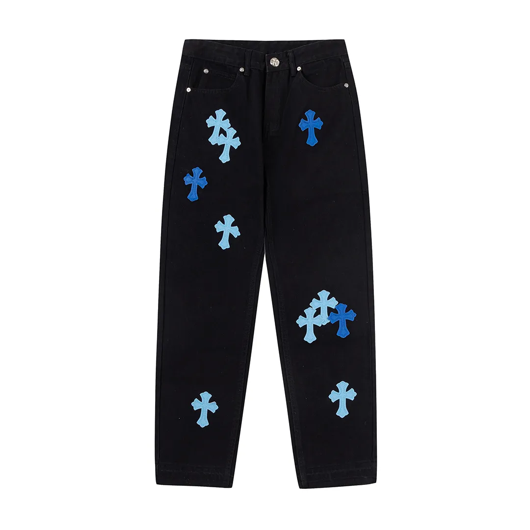 KE950#P230 The only correct leather label version on the market Chrome Hearts CH Cross embroidery distressed jeans Top ceiling quality 100% correct version The correct version is here!  Believe me this must be the best quality you will ever come across! ! Excellent value for money! !  Styles with different washes and textures are very friendly to people with thin legs and thick legs. The straight version is very flattering to the shape of the legs. The moderate length is timeless and easy to match. It is the basis of various styles and a must-have in the wardrobe! ! Add a little stacking to easily control the clean fit trend that has exploded this year. The fabric is stiff but also makes the upper body soft without losing texture. The sides and cuffs of some styles have a bone-wash effect. The vintage flavor pops up all at once. It’s really hard not to love it! ✅Correctly customize the Croxin metal leather label on the back panel. It is not sold directly with the cross on the finished jeans. 1:1 copying strives for excellence and the details are perfectly grasped. ✅The cross leather label is clear and smooth. Exquisite turning top craftsmanship. ✅Buttons, zippers and hardware are all customized versions of the Croxin LOGO. ✅High-cost washing process. Size: 28 30 32 34 36 (5 sizes)
